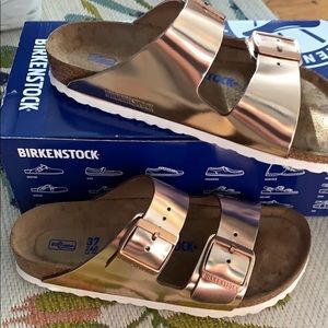 Birkenstock Arizona Metallic Copper Sandals 37 New
